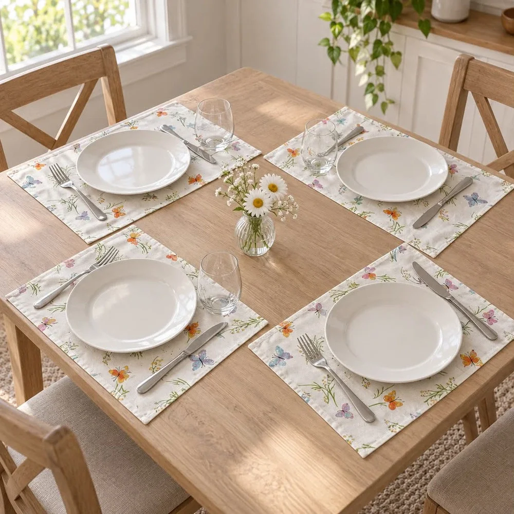 Vintage Vera Neumann Butterfly Placemats Set 4 Signed 18x13 Floral Table Linens